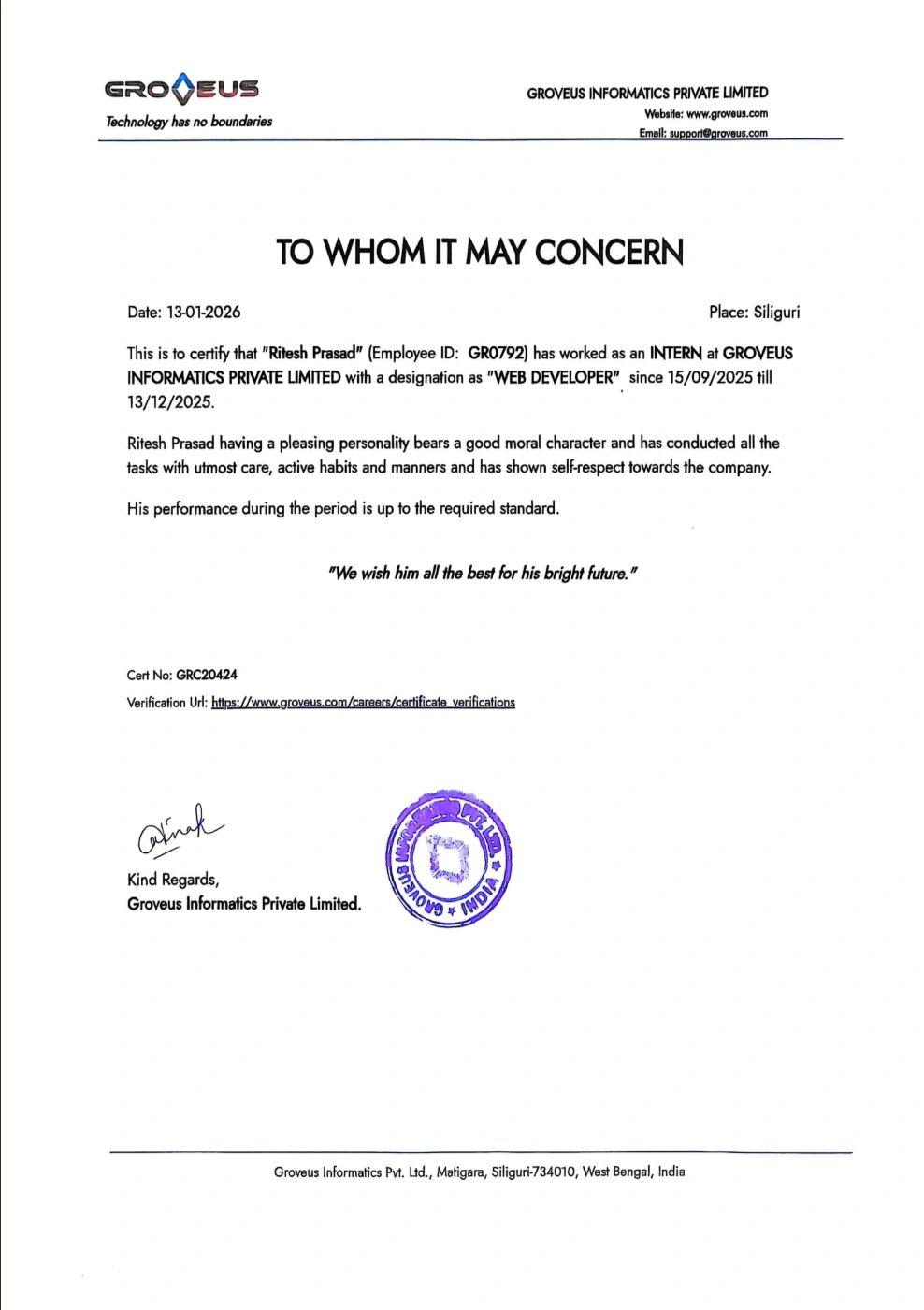  Certificate